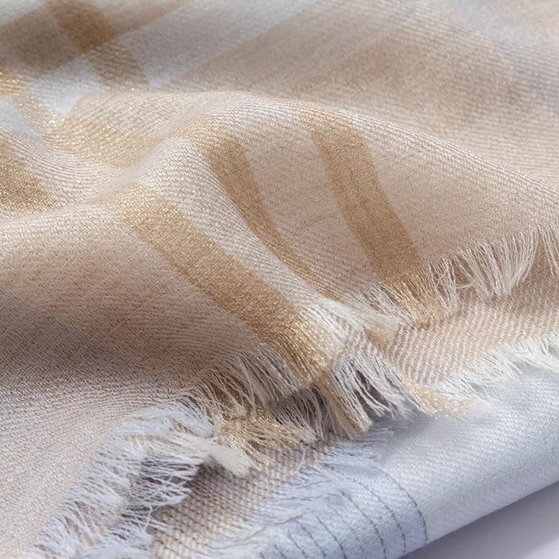 100% Cashmere Scarf for Women: Autumn/Winter Gold/Silver Thread Shawl with Sun Protection