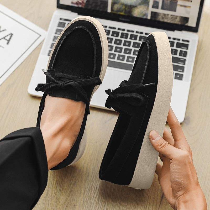 Small Leather Shoes Men's Platform British Style Ins Retro Korean Version Casual Board Shoes Doudou Shoes Lazy One Pedal Loafers