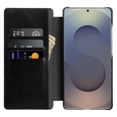 MELKCO For Samsung Galaxy S25 Ultra Case Card Slots Genuine Cow Leather Flip Phone Cover