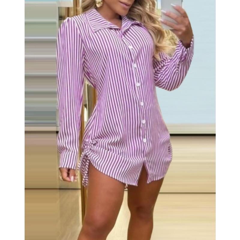 

Весна и осень женская мода сексуальное платье-рубашка с двумя боковыми завязками XXL фиолетовый