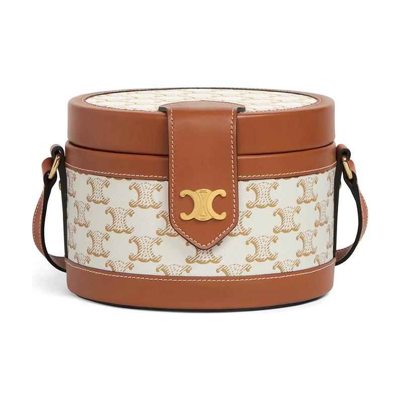 

Celine Tambour Triomphe Leather Lunch Box Handbag Women Handbags White 195192BZJ-01BC Basic Set (Bag+Dust Bag)