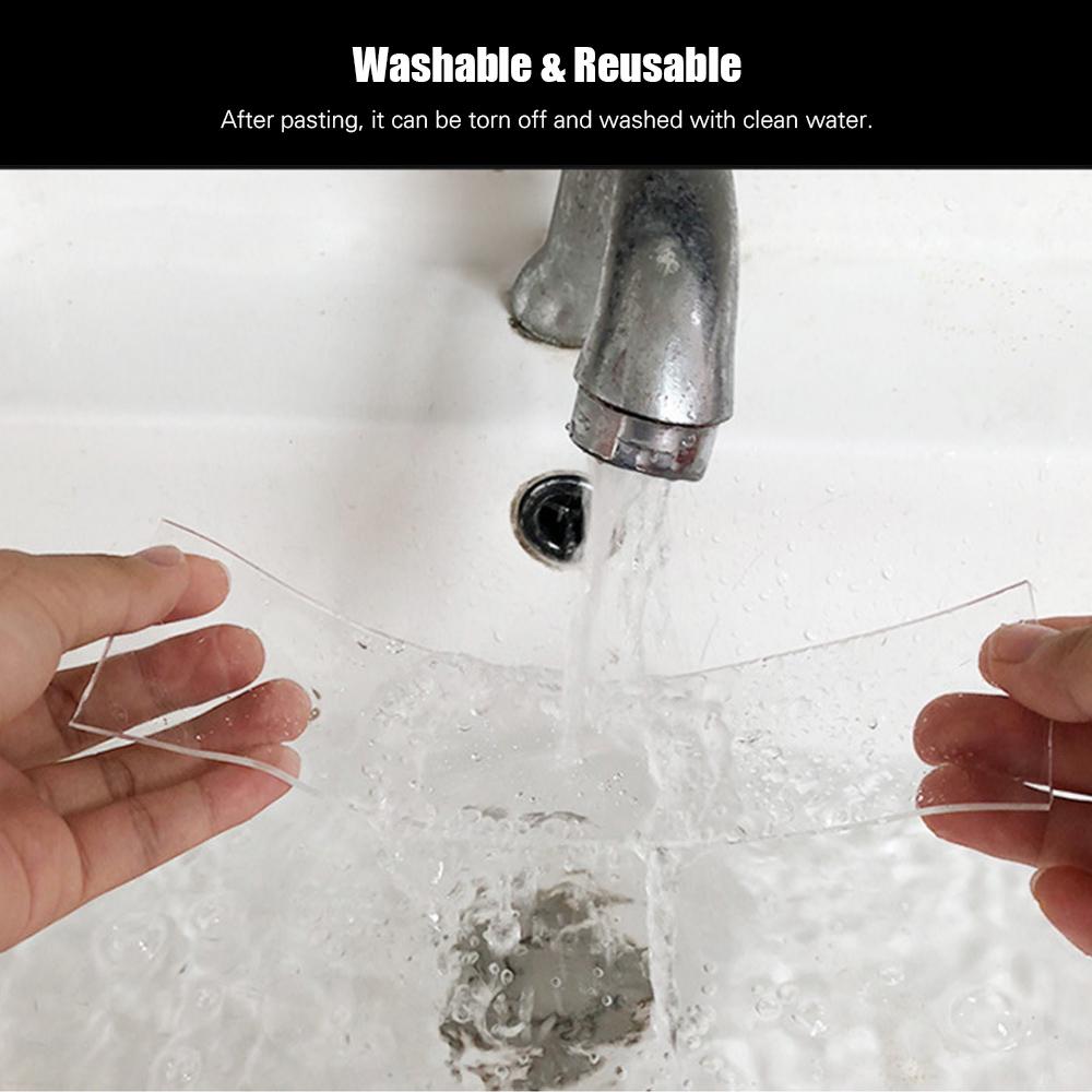 1m/3.3ft Washable Traceless Double-sided Adhesive Tape Removable Reusable Anti-slip Transparent Nano Gel Tape Pad 2mm Thickness