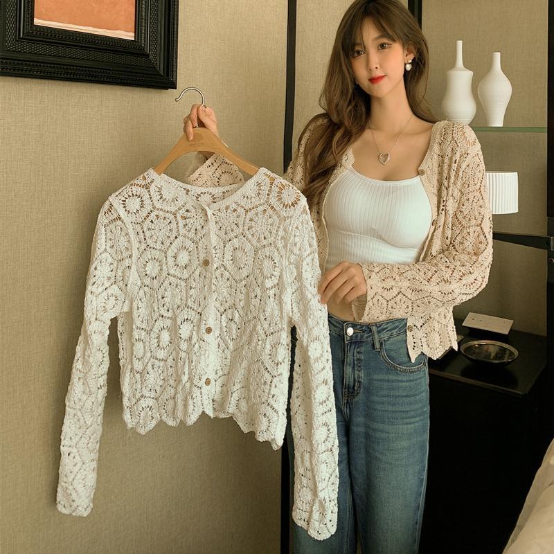Hollow Knit Top for Women's Outerwear, Thin Lace Sun Protection Pullover, Air-conditioned Shirt, Versatile Shawl Jacket