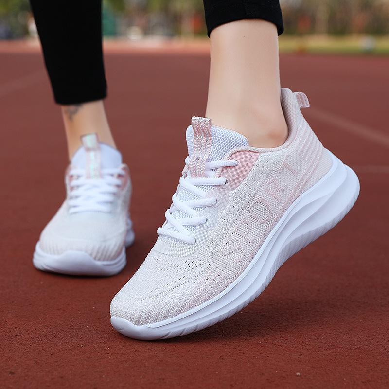 2025 spring and summer new embroidered women's shoes mesh breathable women's sports shoes soft running sole lightweight casual shoes