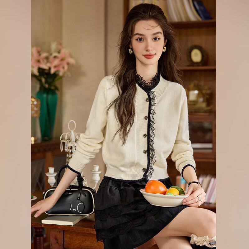 

Bailuyu Colorblock Lace Knit Cardigan Sweater L