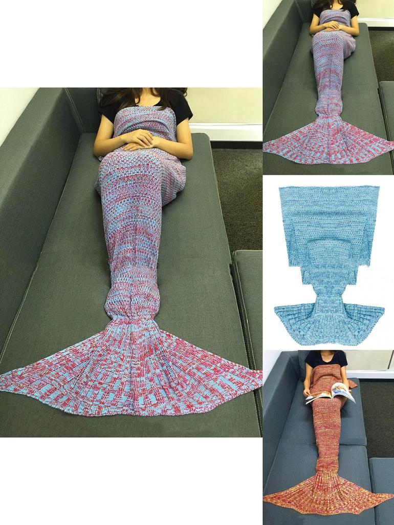 Mermaid Tail Knit Blanket With Lightweight Acrylic For Gift And Relaxation Use