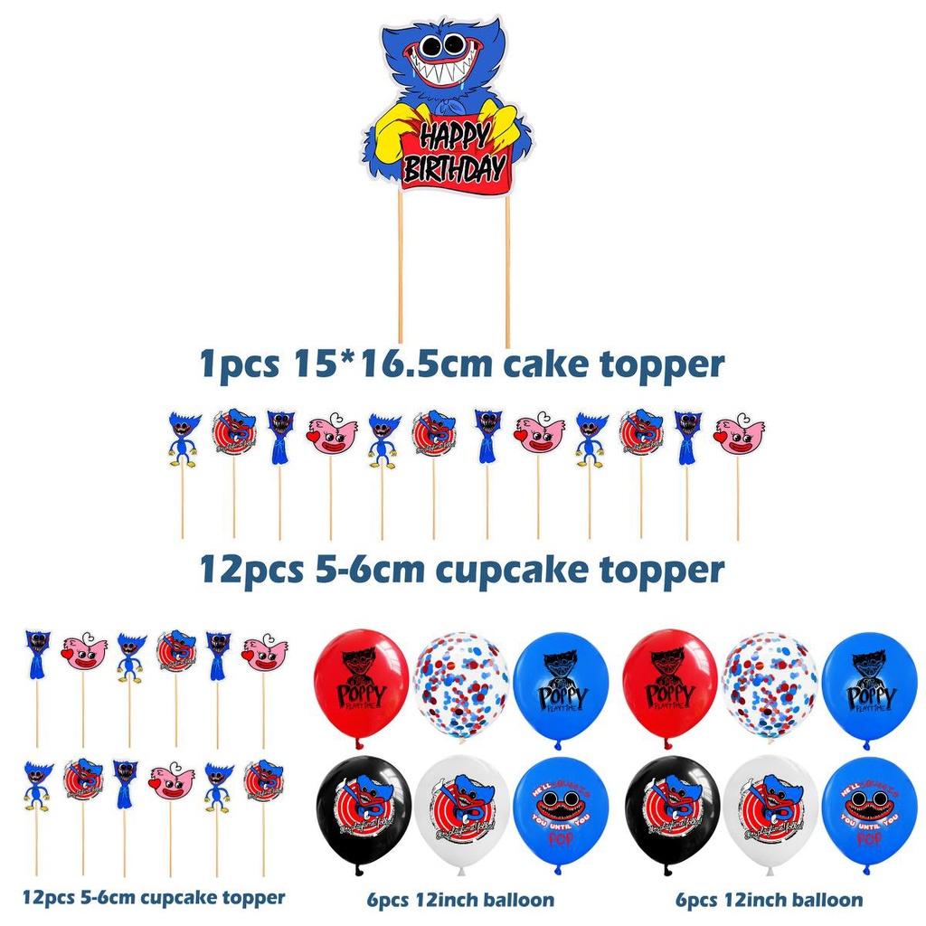 Decorațiuni Premium Set de Baloane și Toppere pentru Tort Petrecere de Ziua de Naștere Poppy Playtime Huggy Wuggy