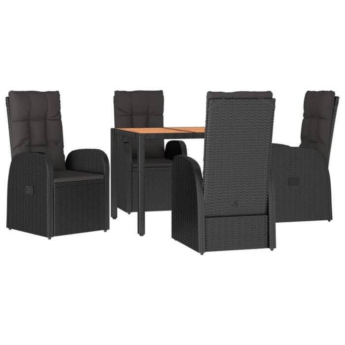 VidaXL Garden Dining Set Cushions 5pcs Black Wicker, Dining Set, Dining Set 3157598