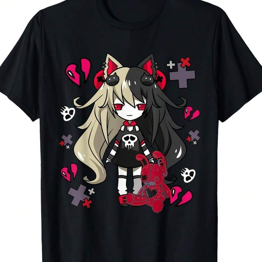 2025Current Fashion Style HipHop Student One SizePlus Size UnisexS TShirt Cute Anime Girl With Sad S