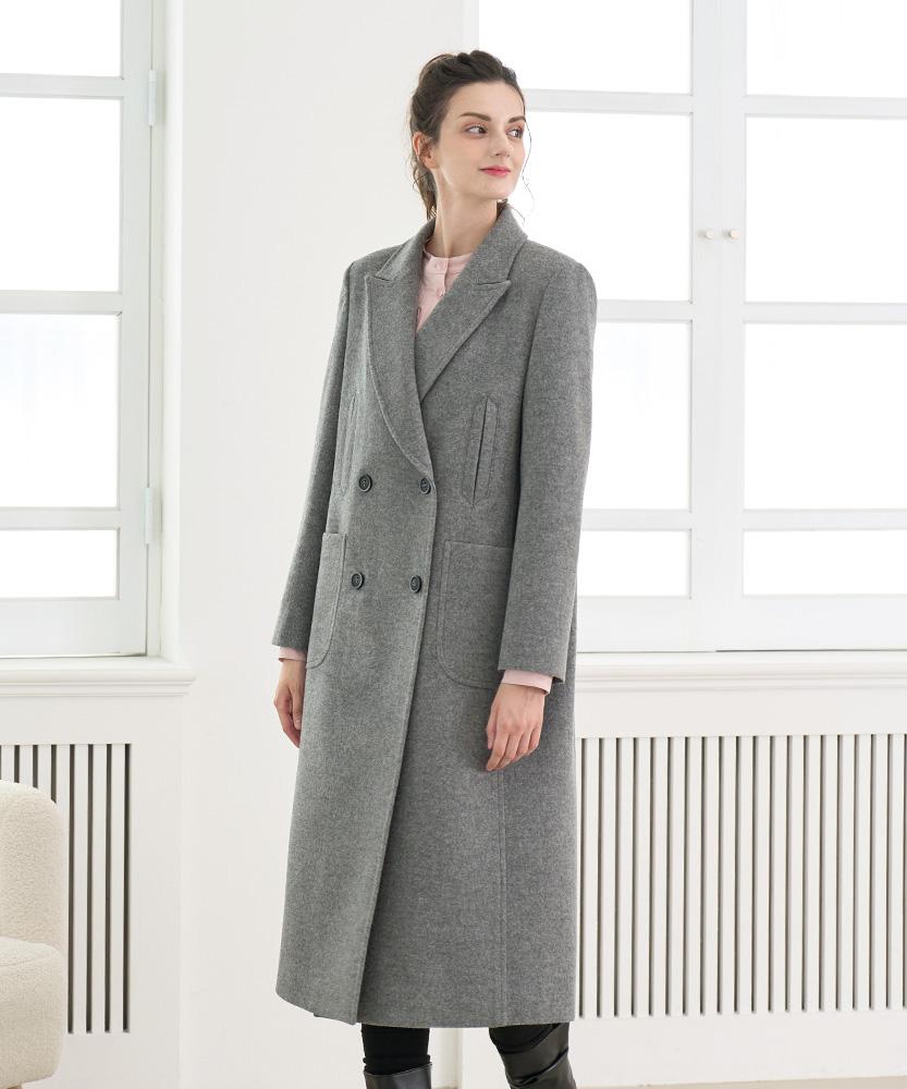 Lbyl Wool Light Grey Double Collar Long Coat