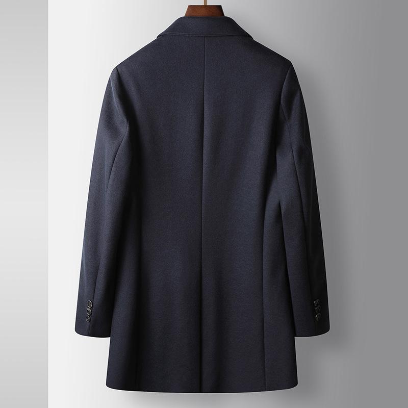 Men's Woolen Coat Autumn and Winter Medium and Long Middle-aged and Young People Light Luxury Business Knitted Wool Trench Coat Warm Jacket