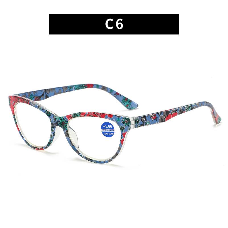 Stilvolle Cat-Eye-Lesebrille Damen Herren Vintage Retro Flora-Druck Brillen Trendy Ultraleicht Alterssichtigkeit Plus Dioptrien