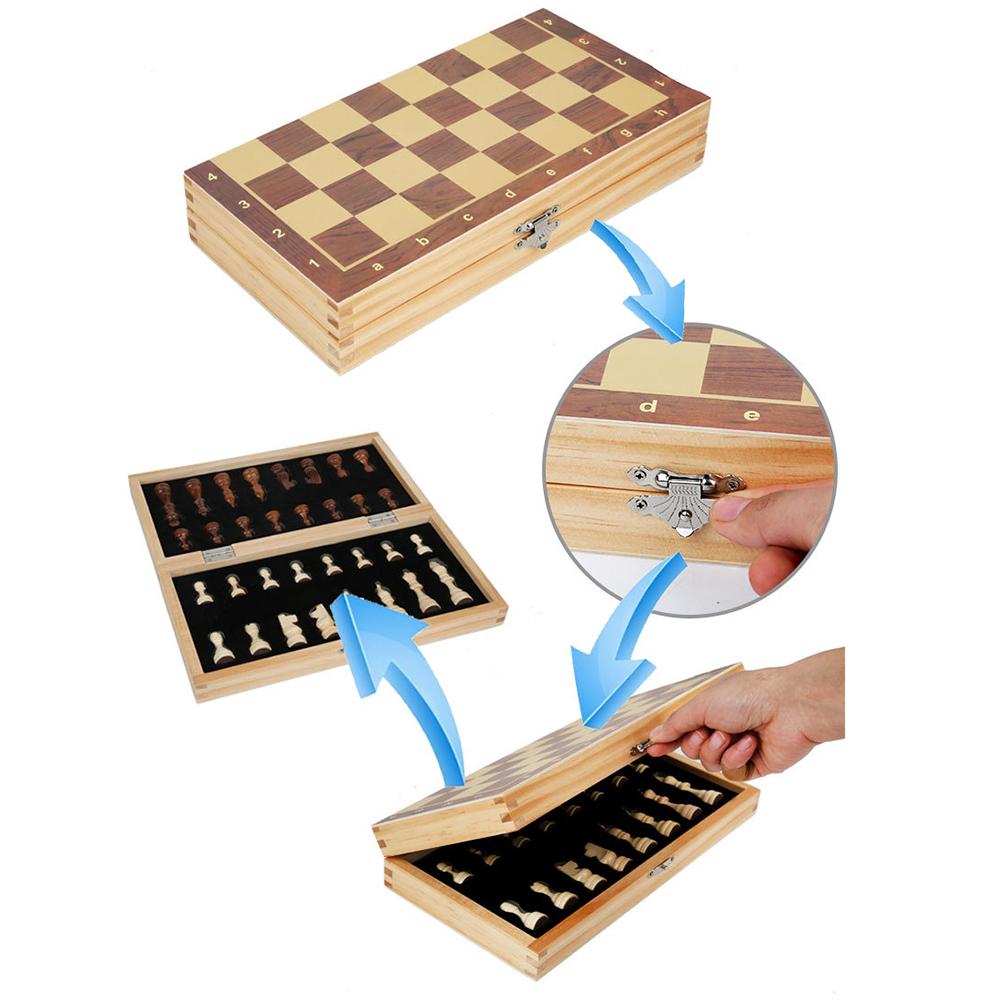 Magnetic Wooden Folding Chess Set with Felted Game Board Interior Folding Chessboard Travel