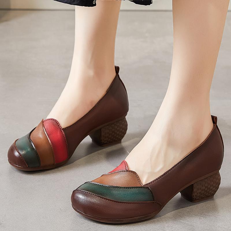 Fashion GKTINOO Ethnic Women Shoes Genuine Leather Pumps Slip-On Mixed Colors 2024 New Spring/Autumn Handmade Concise Ladies Shoes
