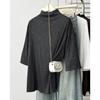 Plus Size Women Sequins Half Turtleneck Half Sleeve Casual T Shirt Top