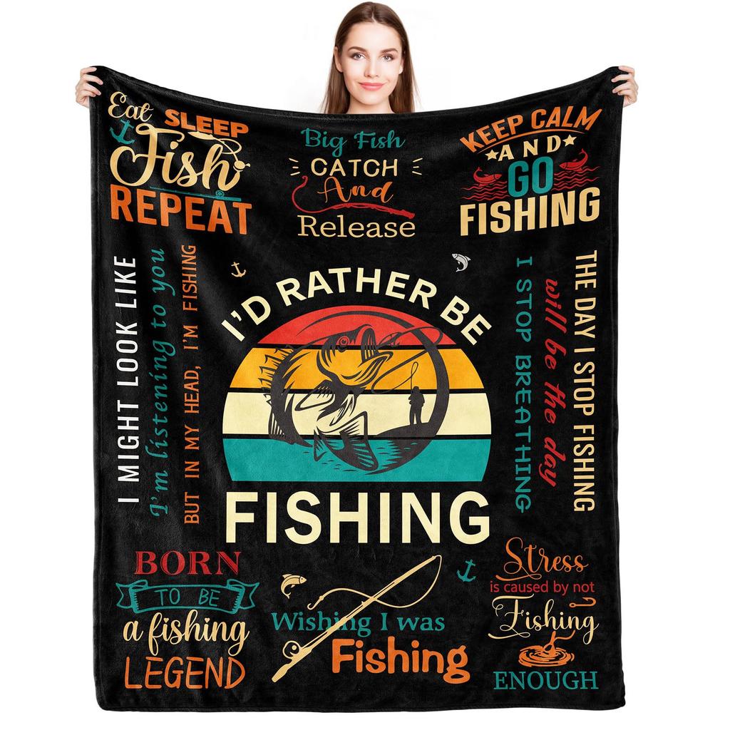 Fish Print Blanket Gift For Fishing Lovers Flannel Blanket Sofa Blanket