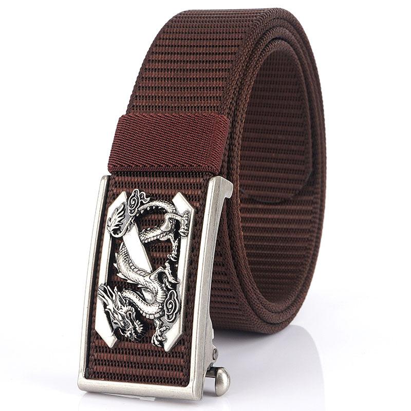 New Men'S Commuting Belt With Automatic Buckle Nylon Waistband, Outdoor Leisure Versatile Double-Layer Thick Belt