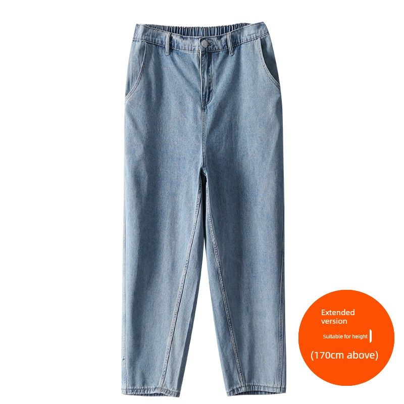 

Plus size women clothing [Three Pants Length Options] Retro Casual High Waist Straight Pants Summer Slimming Capri Denim Pants Blue (above 170cm) 46