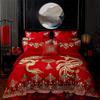High-End Long-Staple Cotton Wedding 4Pcs Set Chinese Wedding Wedding Kit Big Red Embroidery Pure Cotton Wedding Bedding