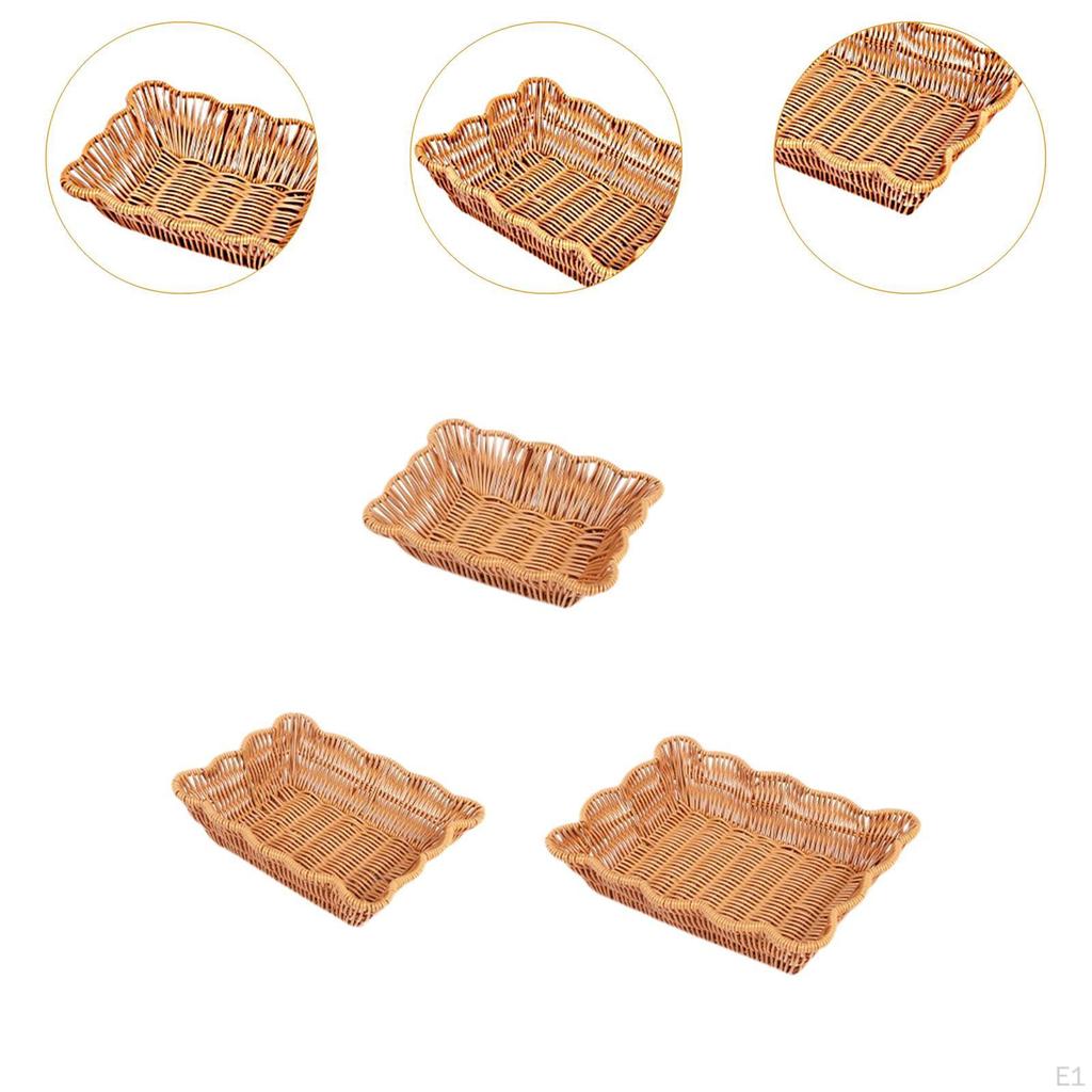 3 Pieces Imitation Rattan Basket Snack Storage Multifuctional Bin Organizer Food Serving Holder