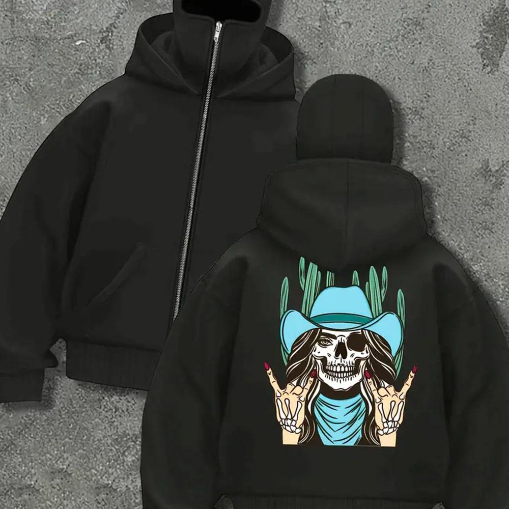 Pánská mikina na zip s potiskem vzoru King, cool černá bunda, sportovní a ležérní volná podzimní/zimní mikina v retro módním stylu