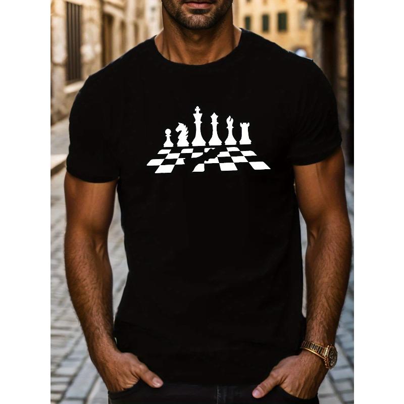 European sizes Men's Casual Chess Print T-Shirt - Breathable, Crew Neck, Short Sleeve Perfect for Summer Comfortable T-shirt