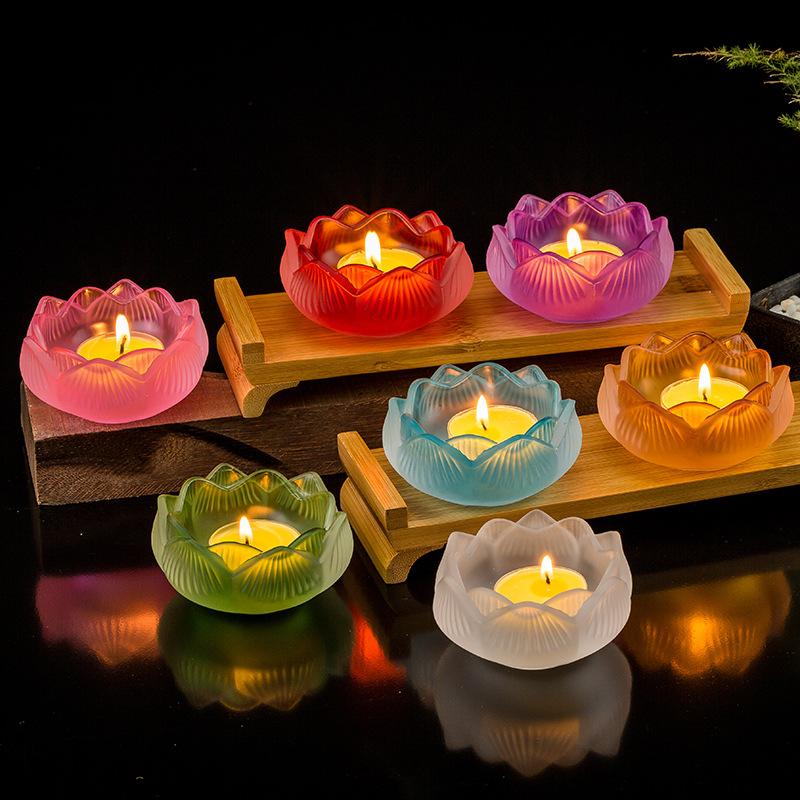 Seven Colors Crystal Incensee Burner Glass Lotus Candle Holders Handicraft Decoration for Home Buddha Mini Zen Cone Censer