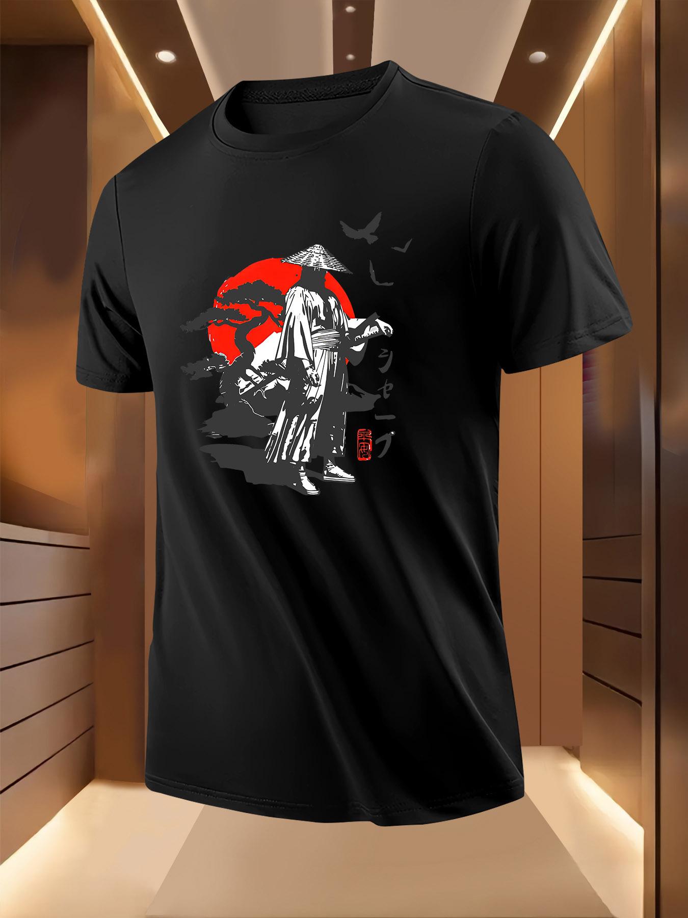 Crew Neck Tshirt with Sunset Samurai Print XXXXL