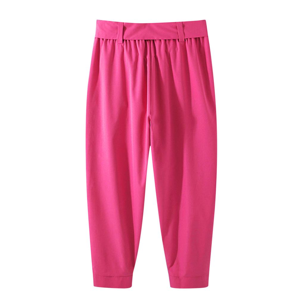 2026 Spring Loose Solid Color Nine-Point Pants with Belt Decoration Men's Cuffed Casual Pants