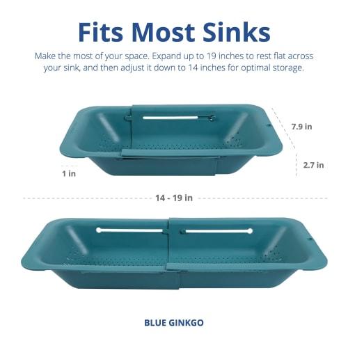 Blue Ginkgo Over-the-Sink Drainer Basket - Wash Vegetables and Fruits, Drain Boiled Pasta, and Dry Dishes - Expandable - A New Home Kitchen Essentials