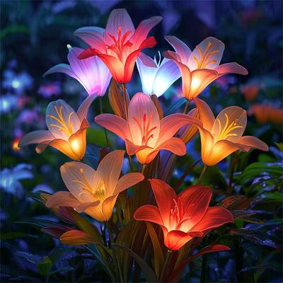 LED Solar Lilienblumen Lichter Außen Wasserdicht Garten Dekorationslampe für Zuhause Hof Rasen Gehweg Hinterhof Landschaftsbeleuchtung