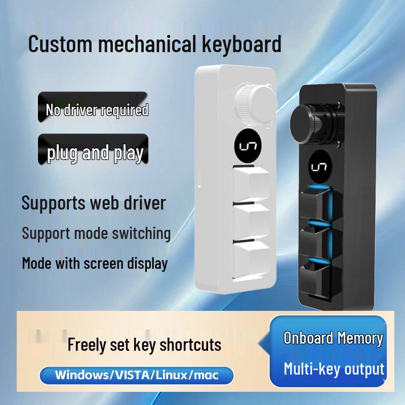 Customizable Mini Mechanical Keyboard with Knob (3-Key/4-Key, One-Key Copy/Paste/Cut)