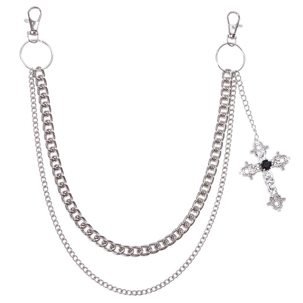 Punk Style Double-Layer Cross Pendant Metal Chain: Versatile European & American Hip Hop Pants Accessory