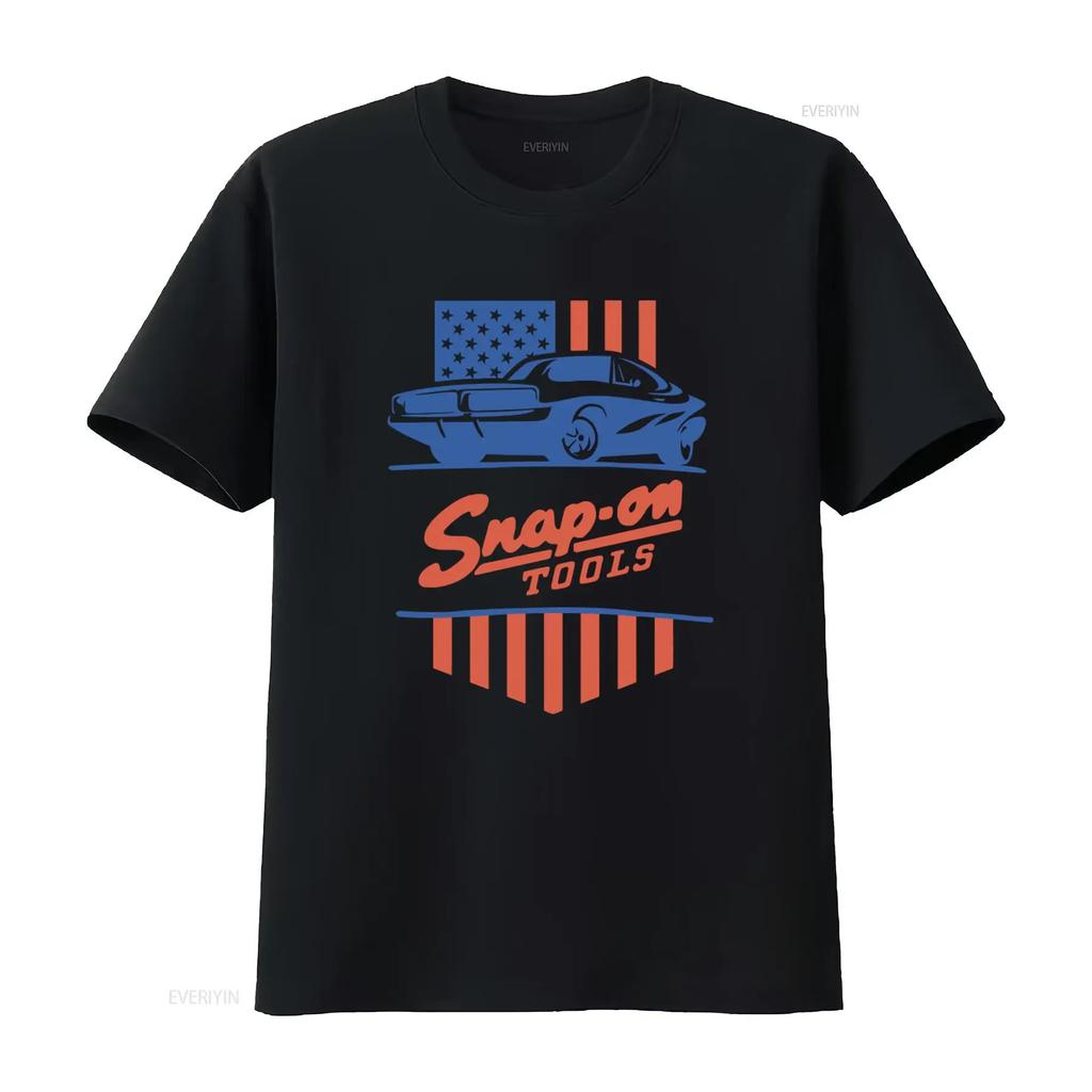 Snap On Tools T Shirt American Flag Car Print Mens vintage Washed Versatile Comfortable Casual homme Slightly graphic