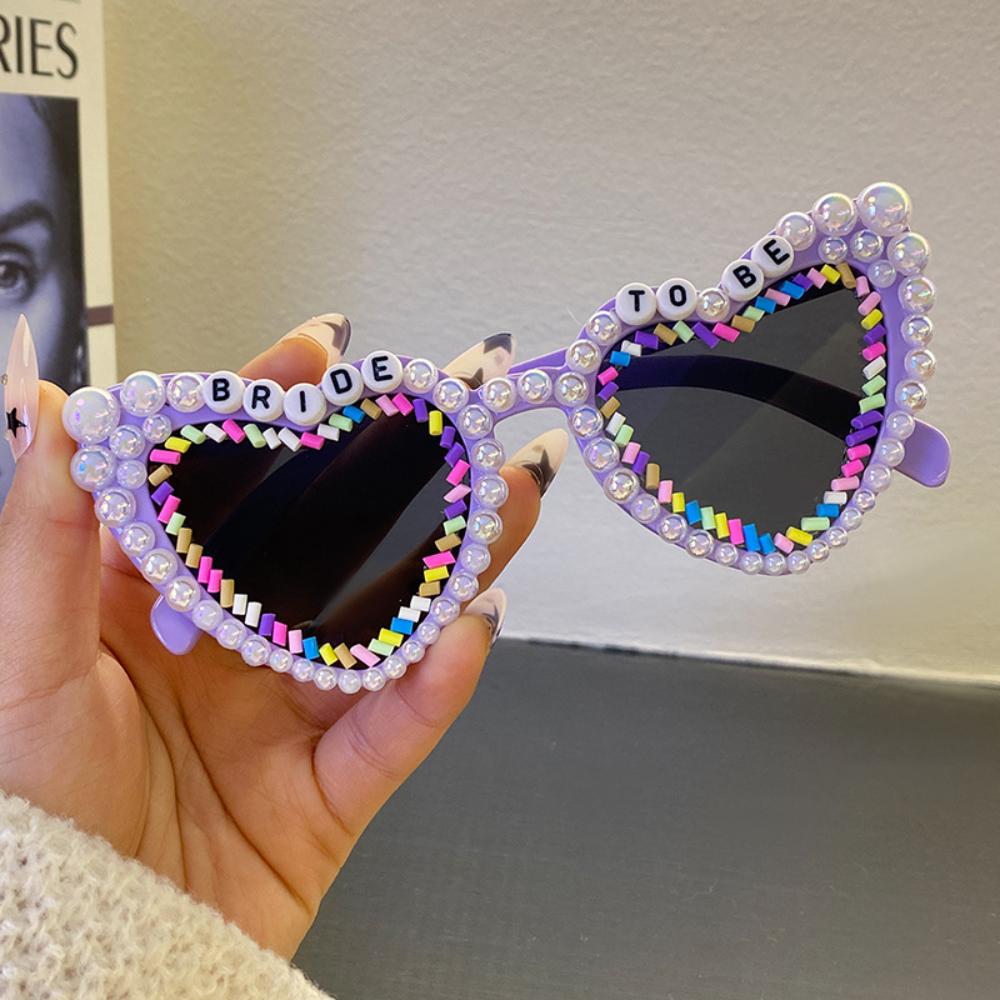 KLASSNUM Sunglasses Heart-Shaped Bachelorette Sun Glasses Rhinestone Eyeglasses Unique For Bridesmaid Bride Bachelorette Party