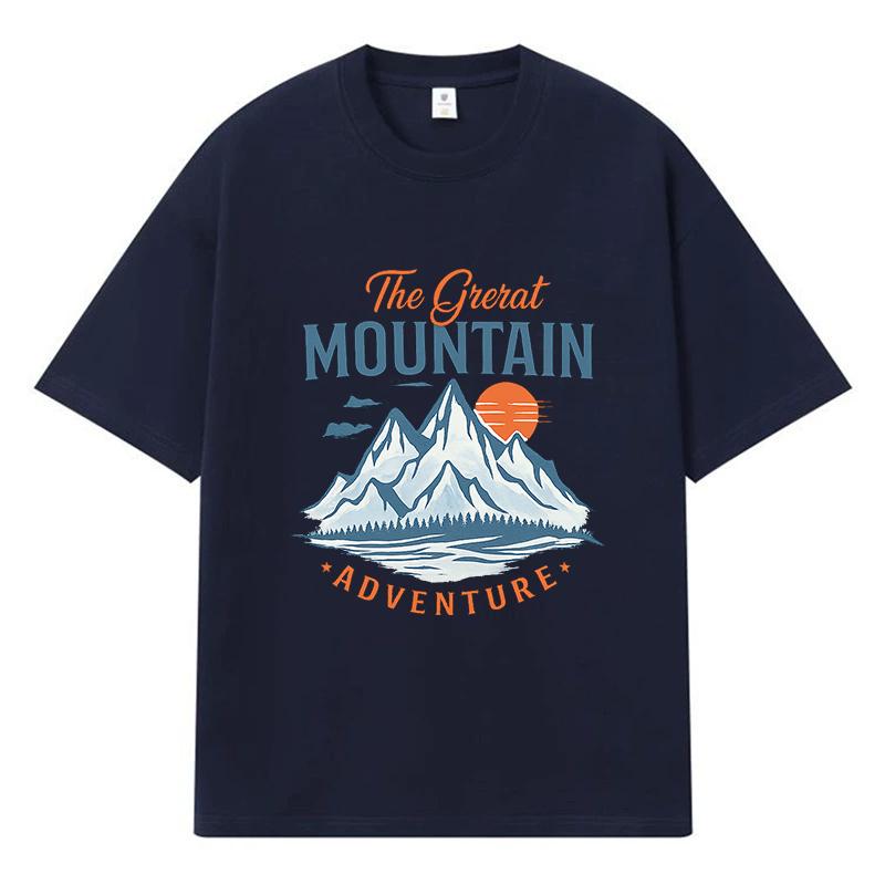 2026 Mountain Adventure Printed Graphic Y2k Harajuku Streetwear 100% Cotton T Shirt Casual Oversized Summer Men T-shirt