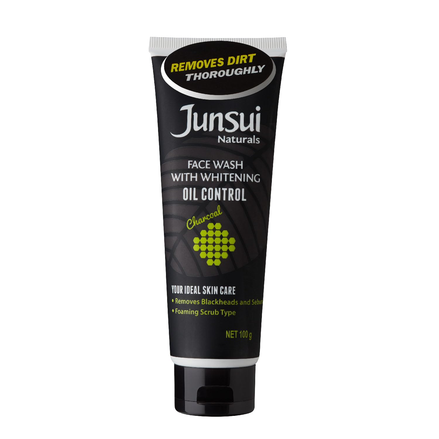 Junsui Naturals Arclemosó - Olajszabályozó | Szénporral és Jamgyökér kivonatokkal dúsítva | Mitesszerek és Faggyú | Habzó Radírozó Típusú | Napi black