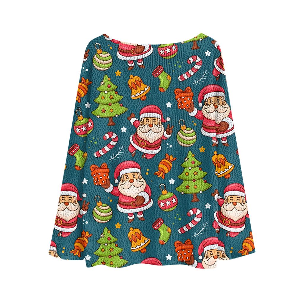 Women's Fashionable Oversized Knitwear Long-Sleeved Christmas Print Top