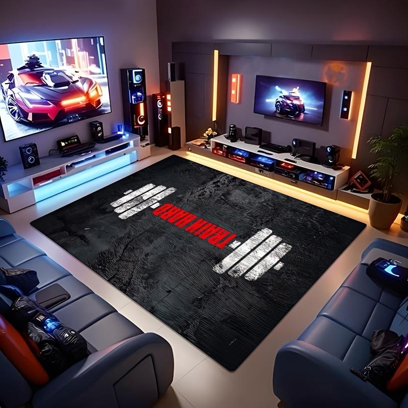 

Сверхмягкий ковер из кристаллического вельвета для тренировок - Нескользящий, прочный полиэстеровый напольный коврик с принтом гантели и TRAINING 50x80cm