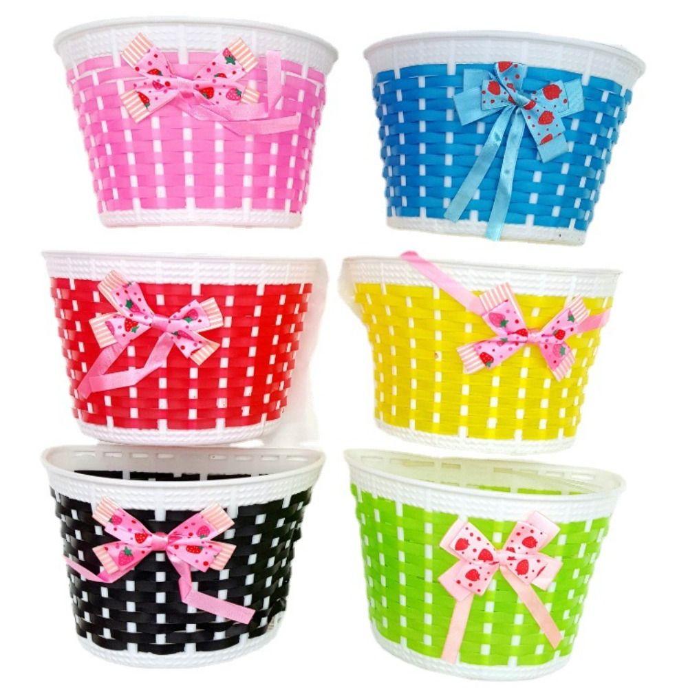 Multicolors Children Bicycle Storage Hand Woven Bowknot Bag Scooter Handlebar Basket  Bike Basket
