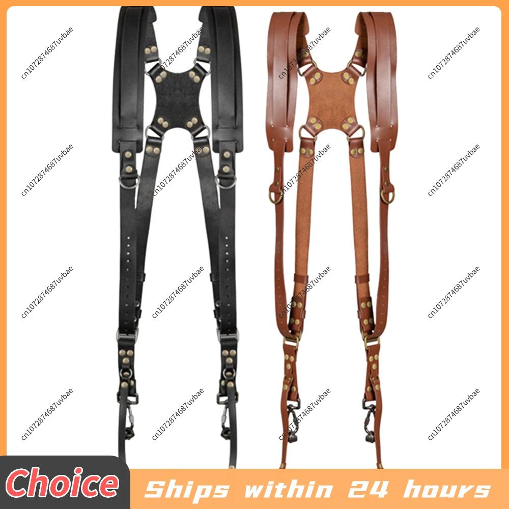 Universal Dual Camera Leather Strap Double Cameras Washable Harness Adjustable Carry Shoulder Straps For DSLR/SLR Cam Accessorie