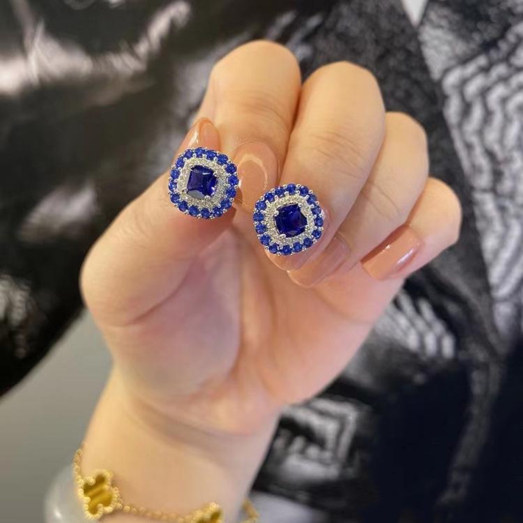 Lulu Tong 2022 Green Zircon Stud Earrings, Women's S925 Silver Set with Gift Box.