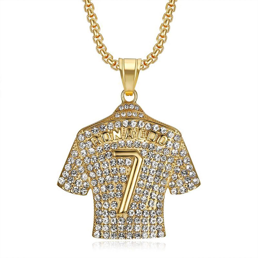 

Hip Hop Iced Out Bling Football Jersey Number 7 Pendant Gold Color Stainless Steel Soccer Ball Necklace For Men Jewelry Gift 50cm