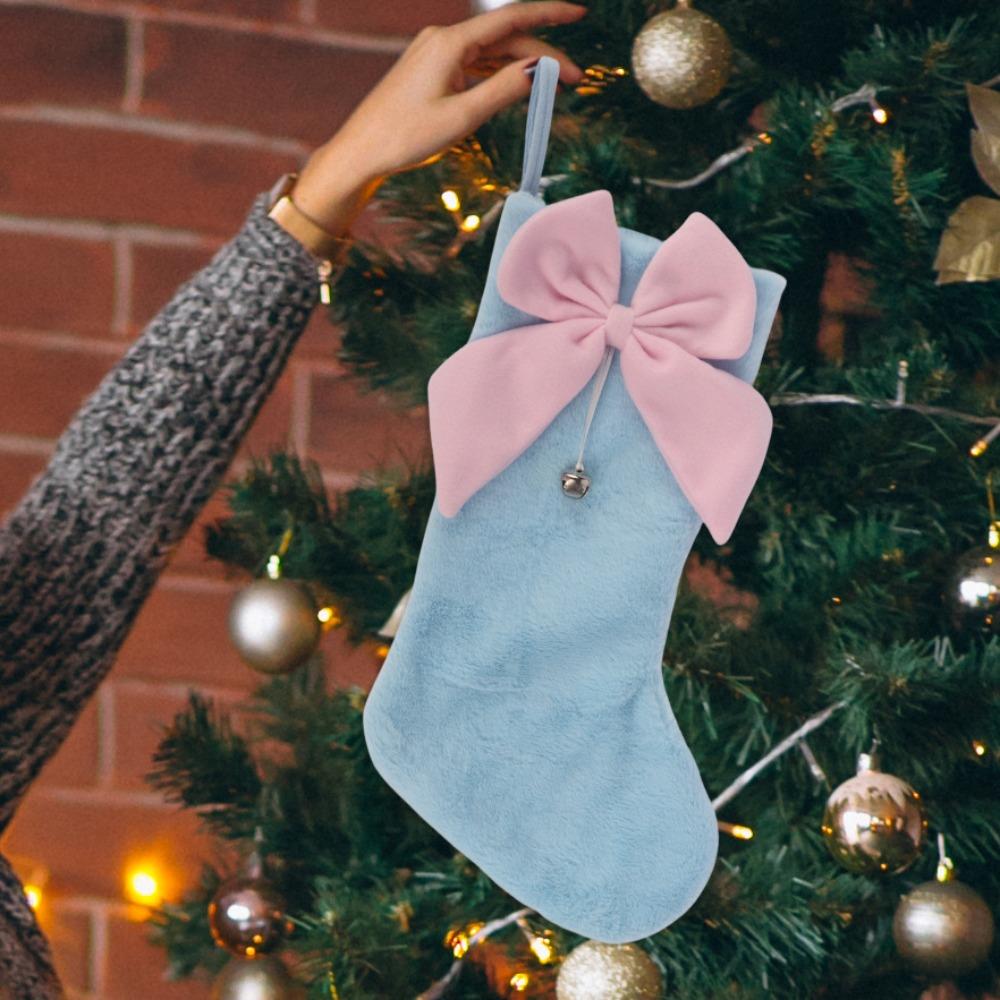 

Flannel Christmas Bow Stockings Hanging Hanging Socks Ornaments Christmas Decoration Supplies небесно-голубой