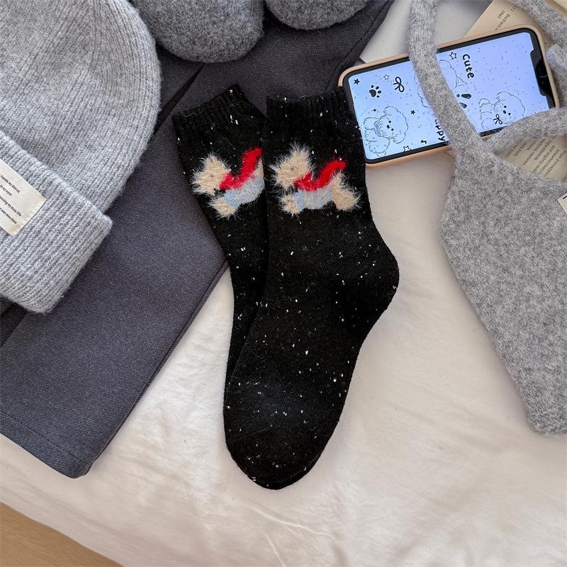Autumn and Winter Socks: Women's Mid-calf Socks, Thickened Cashmere, Warm and Cute Wool Socks, Grey Girls' Long Calf Socks