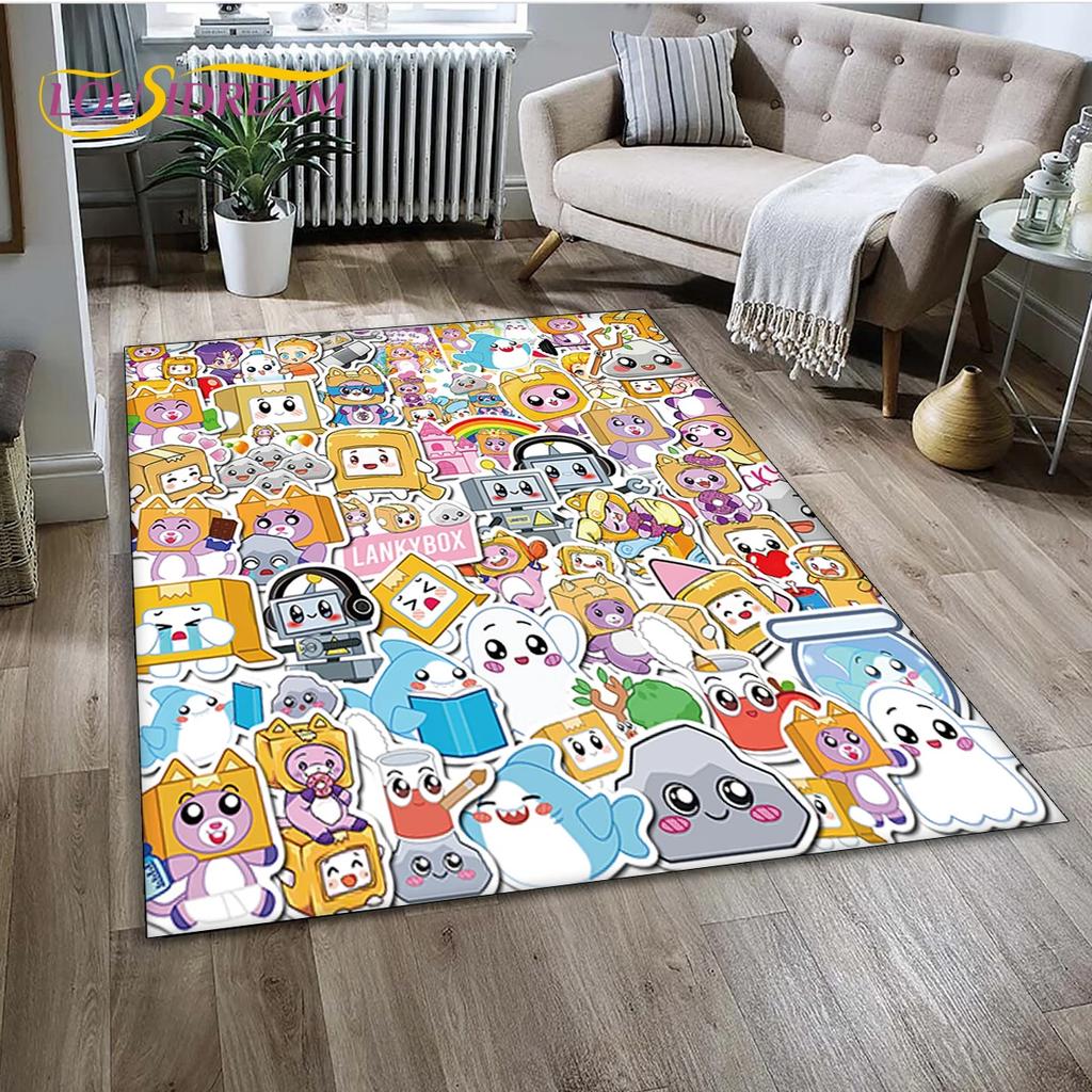 Tappeto Tappeto Tappeto Decorazione per Soggiorno Camera da Letto, Tappetino Antiscivolo Decorazione per Divano Zerbino, 3D Lankybox Carino Felice Boxy Foxy Rocky