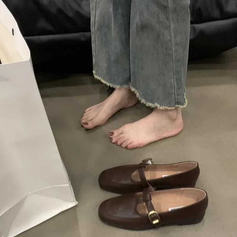 

Мода 2024 Весна Осень Женские Балетки Модные Женские Неглубокие Слипоны Мэри Джейн Женские Туфли с Круглым Носком 39 коричневый