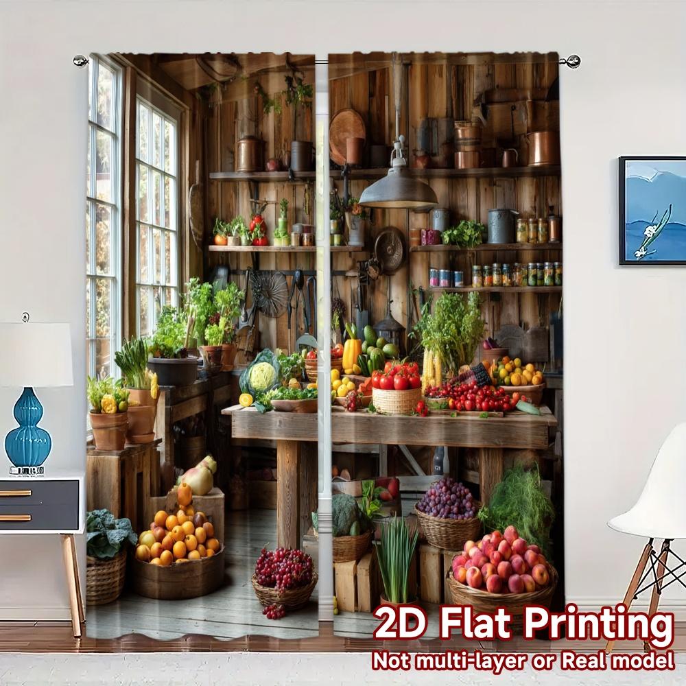 

Set Of 2 Flat Printing Curtains Without Rod Harvest Popular Curtain Fabric Polyester All Seasons Suitable Rustic Made W100*H70(CM)-Hooks&2PCS