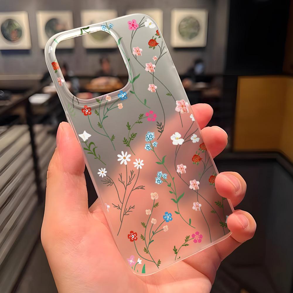 Mobilskal för iPhone 11 13 15 Pro Max 12 14 Pro Max Skal iPhone 16 15 Plus 13 Pro 12 Frostad Textur Målade Tecknade Blommor