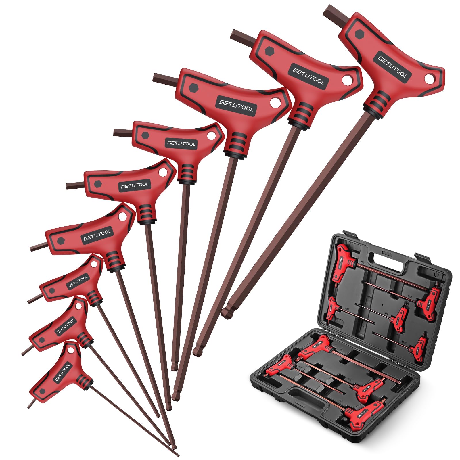 

GETLITOOL Hex Wrench Wrench Set S2 Steel Ball Point Hex Wrench Set Metric Wrenches 10mm with Storage Box Car Motorcycle Repair Tools - T-Type -